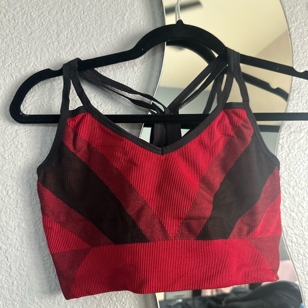 All in Motion Red and Black Strappy Sports Bra